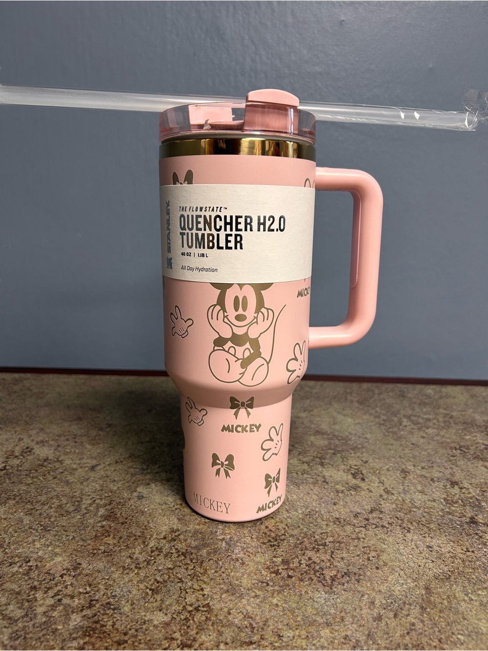 Stanley Pink Mickey Donald Duck Insulated Tumbler with Gold Trim